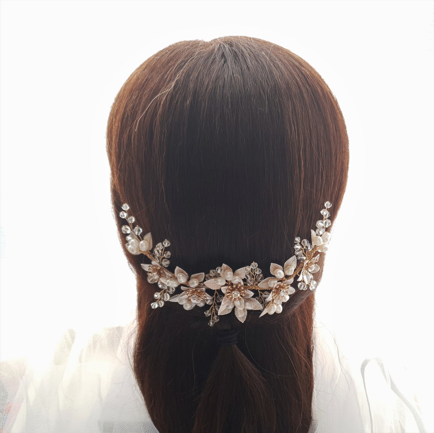 Statement Bridal Hair Comb With Gold leaves and Flowers-Liana