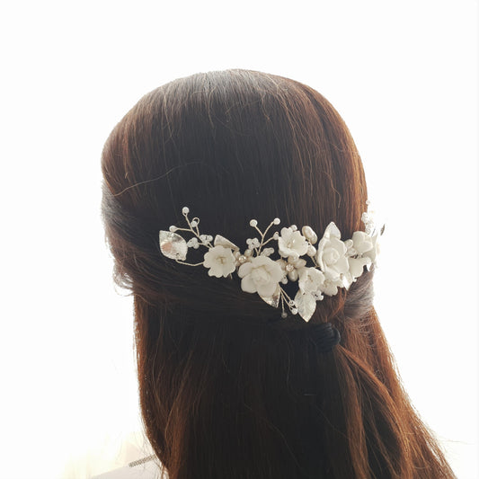 Peineta Doble Peineta con Flores Blancas-Blossom
