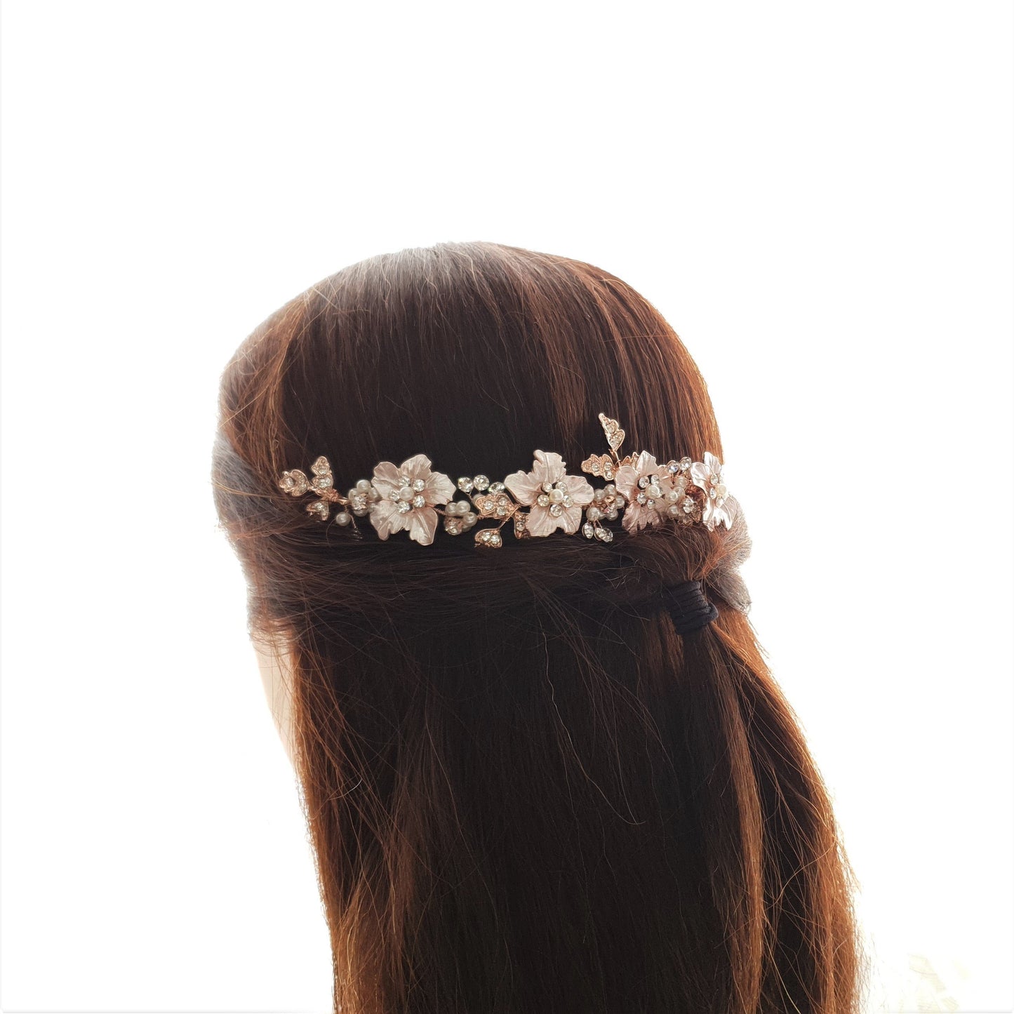 Peineta para Novias Oro Rosa con Hoja y Flor-Gardenia