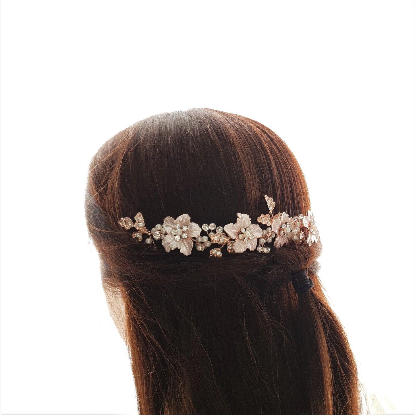 Peineta para Novias Oro Rosa con Hoja y Flor-Gardenia