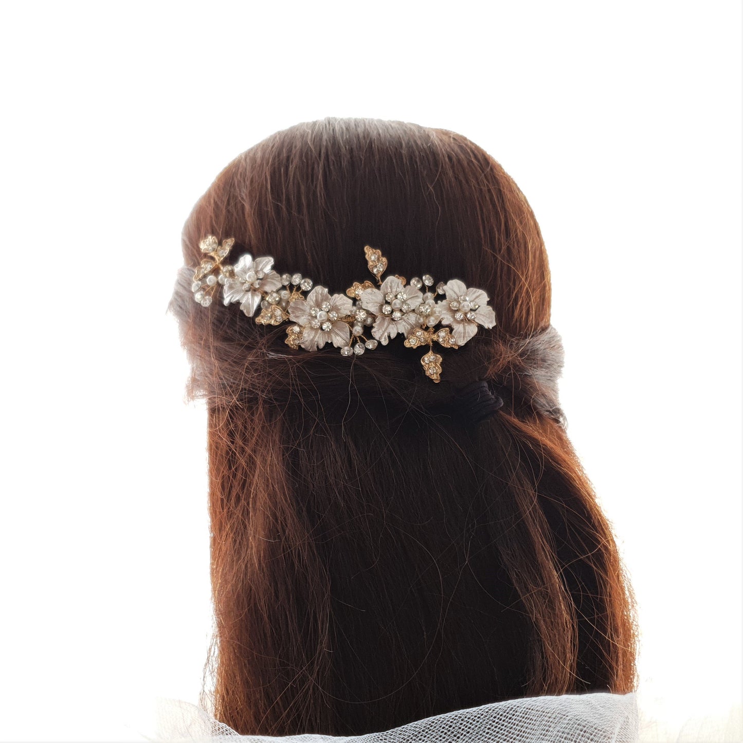 Peineta para Novias Oro Rosa con Hoja y Flor-Gardenia