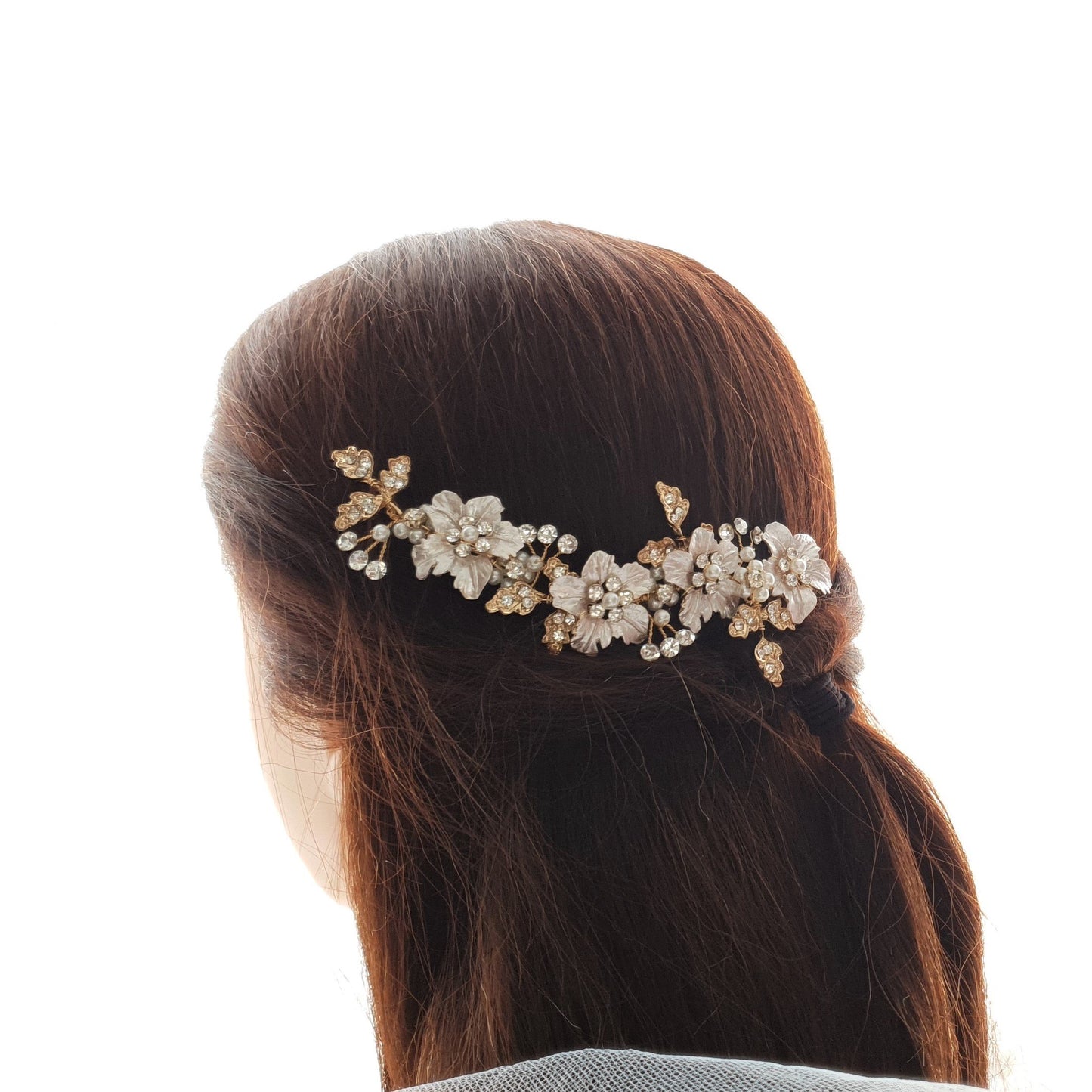 Peineta para Novias Oro Rosa con Hoja y Flor-Gardenia