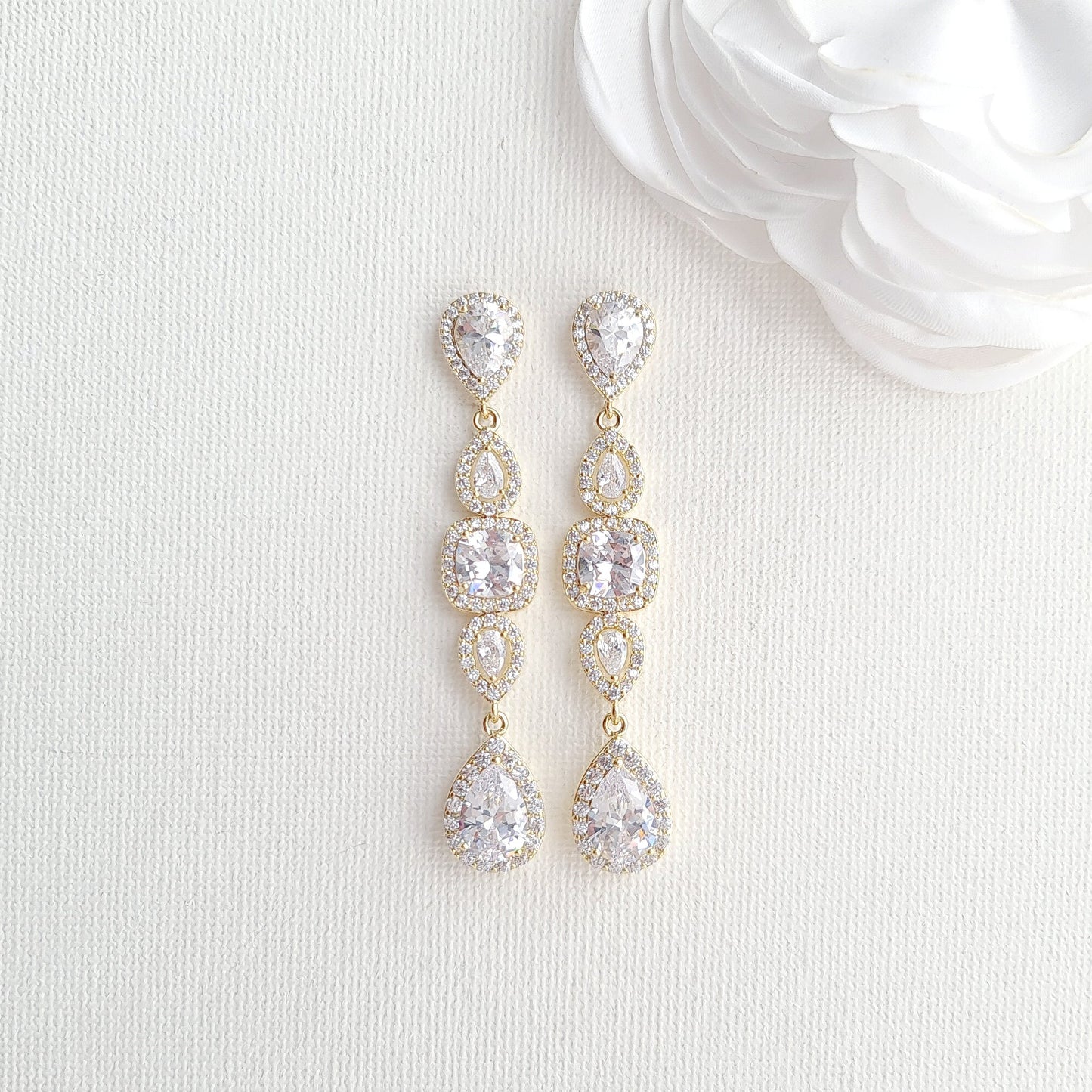 Long Bride Earrings in Rose Gold- Gianna