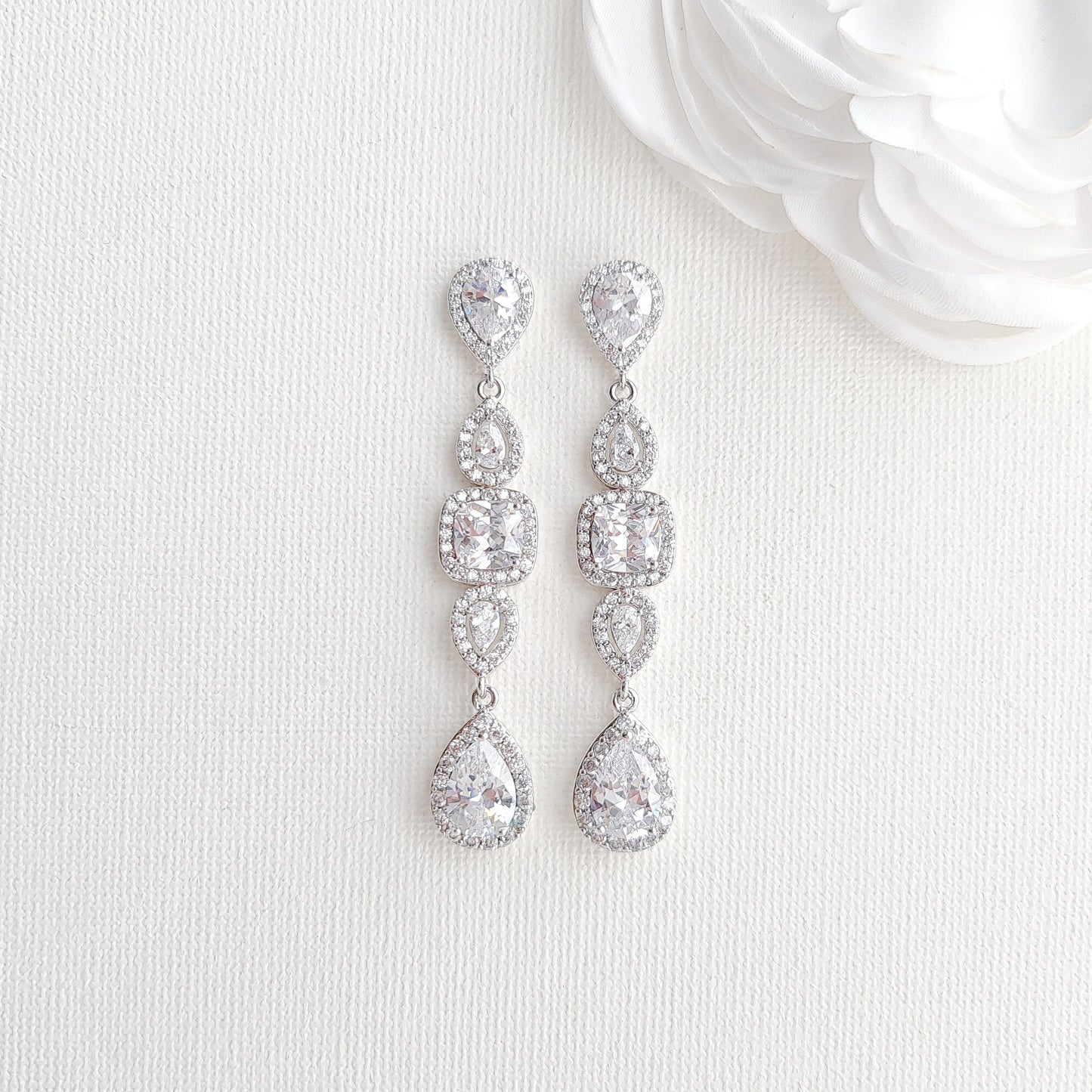 Long Cubic Zirconia Earrings for Weddings- Gianna