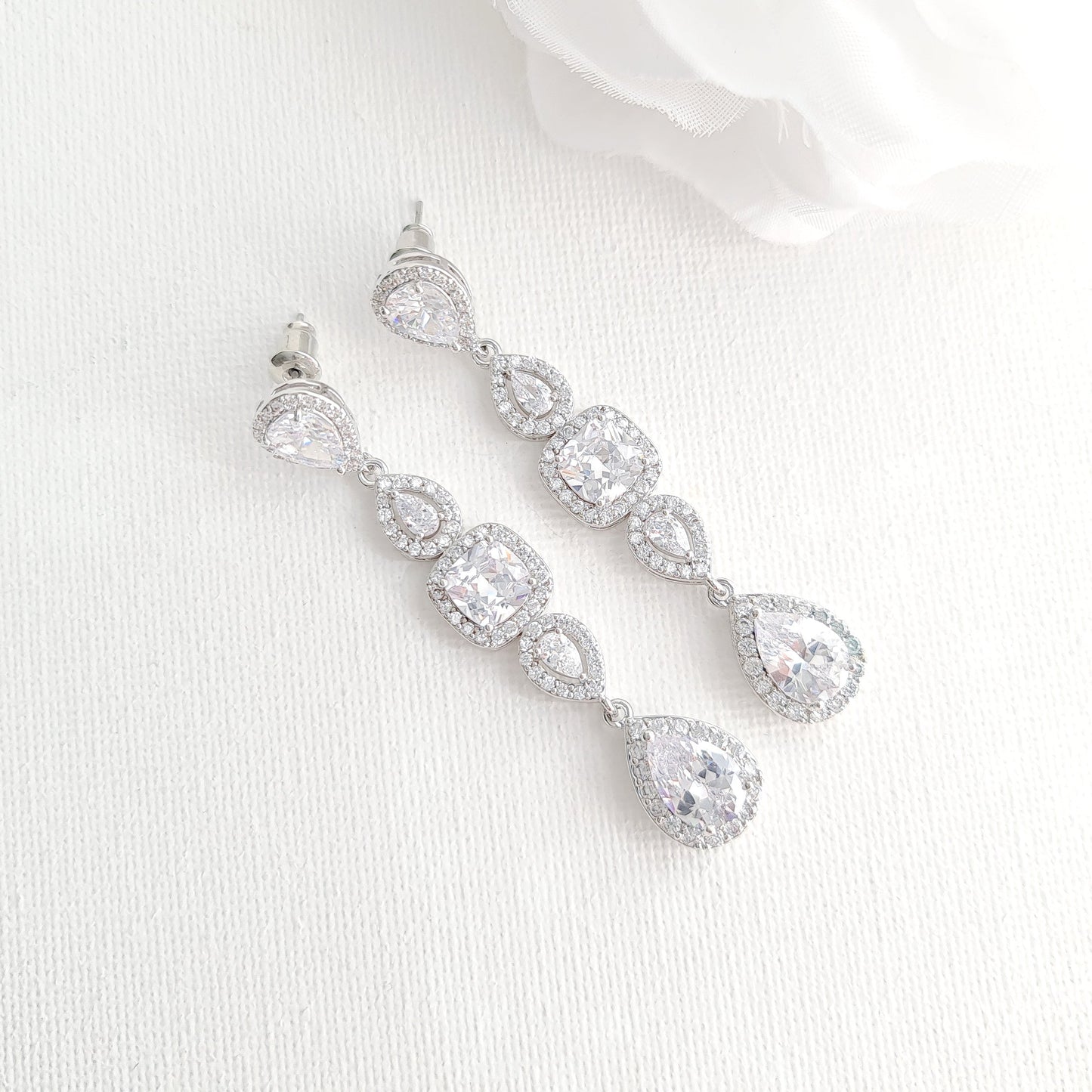 Long Cubic Zirconia Earrings for Weddings- Gianna