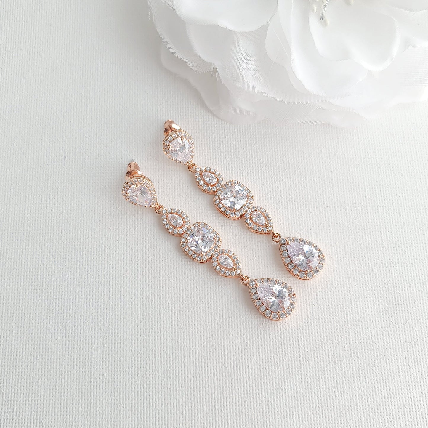 Long Bride Earrings in Rose Gold- Gianna