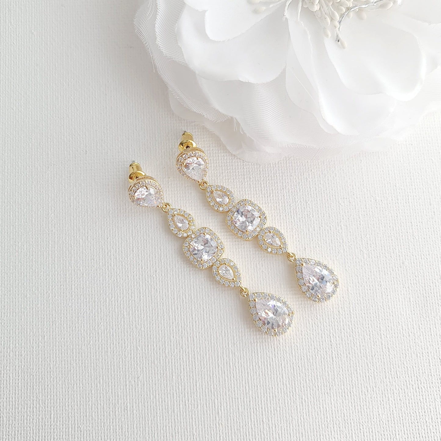 Long Gold Drop Earrings for Weddings- Gianna