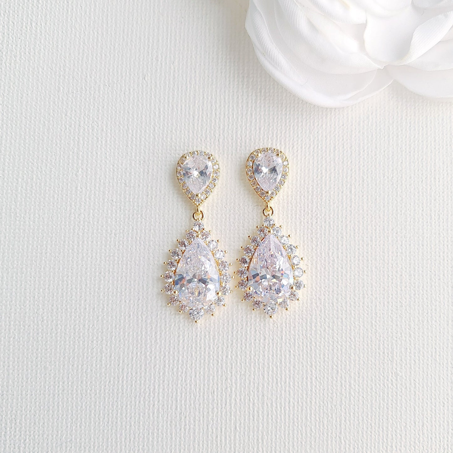 Teardrop Rose Gold Earrings For Weddings-Raya