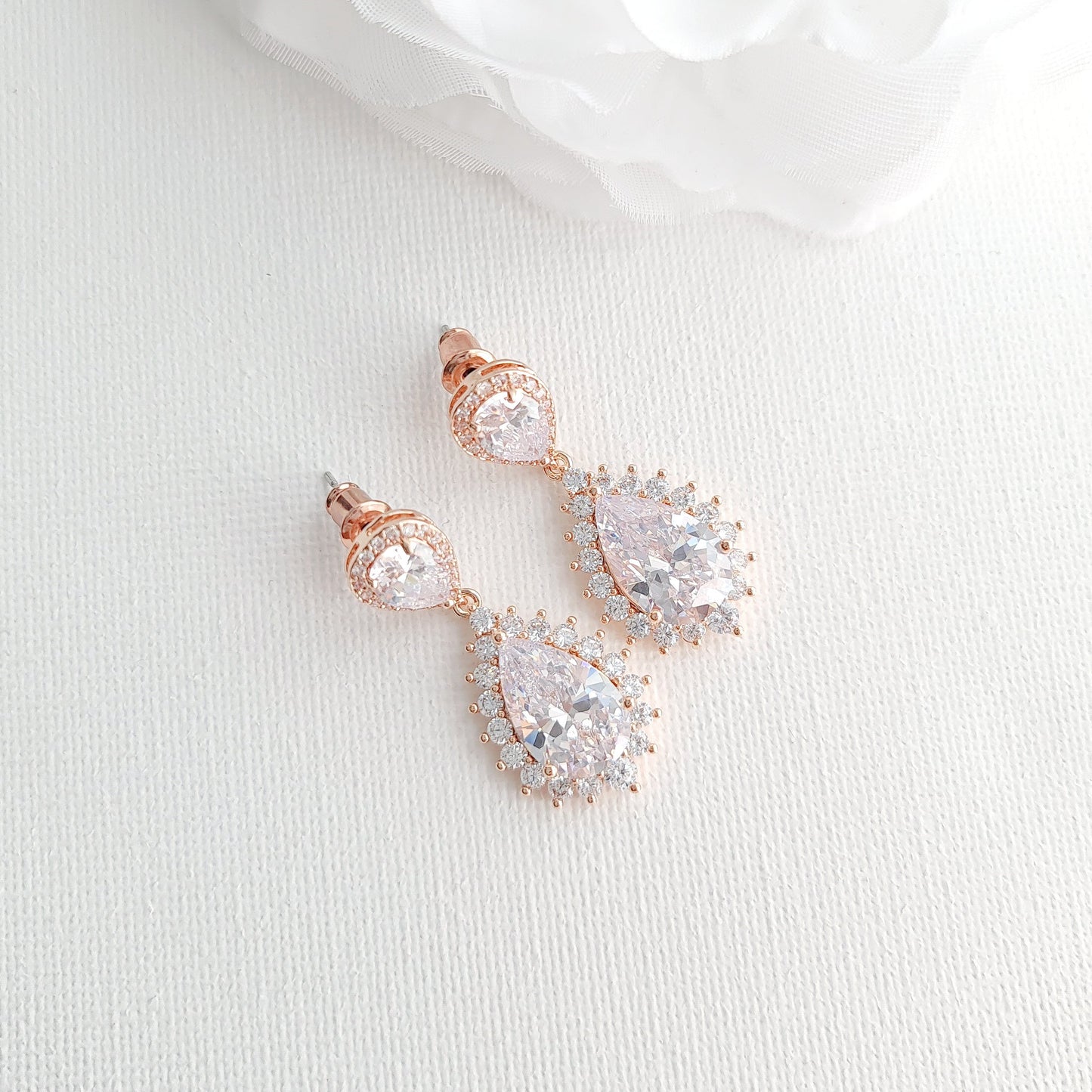 Teardrop Rose Gold Earrings For Weddings-Raya