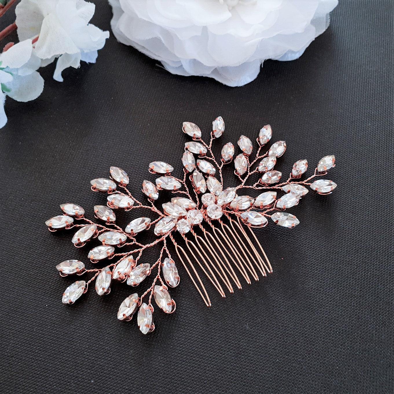 Simple Crystal Leaf Hair Comb for Brides-Pasque
