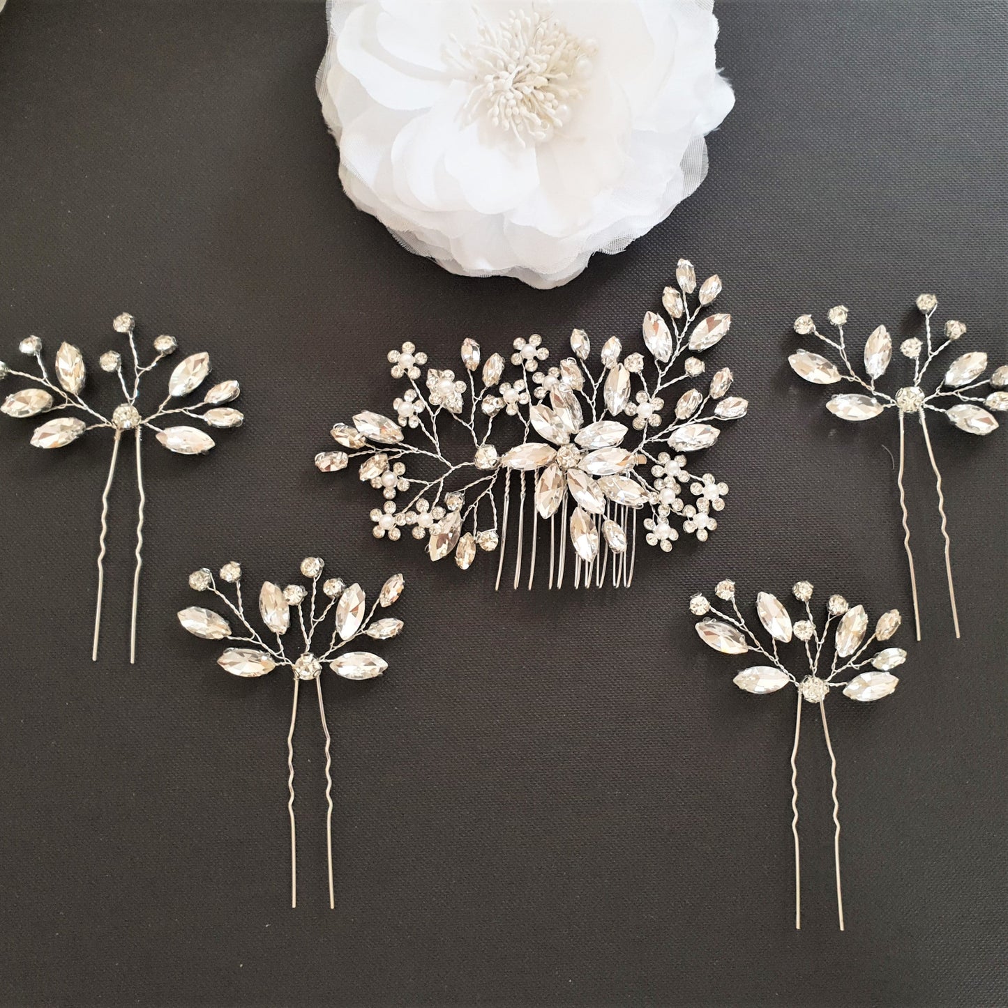 Wholesale Crystal Hair Accessories Set for Weddings-Poppy