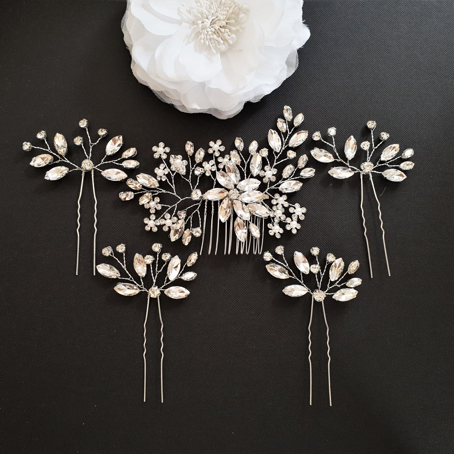 Wholesale Crystal Hair Accessories Set for Weddings-Poppy