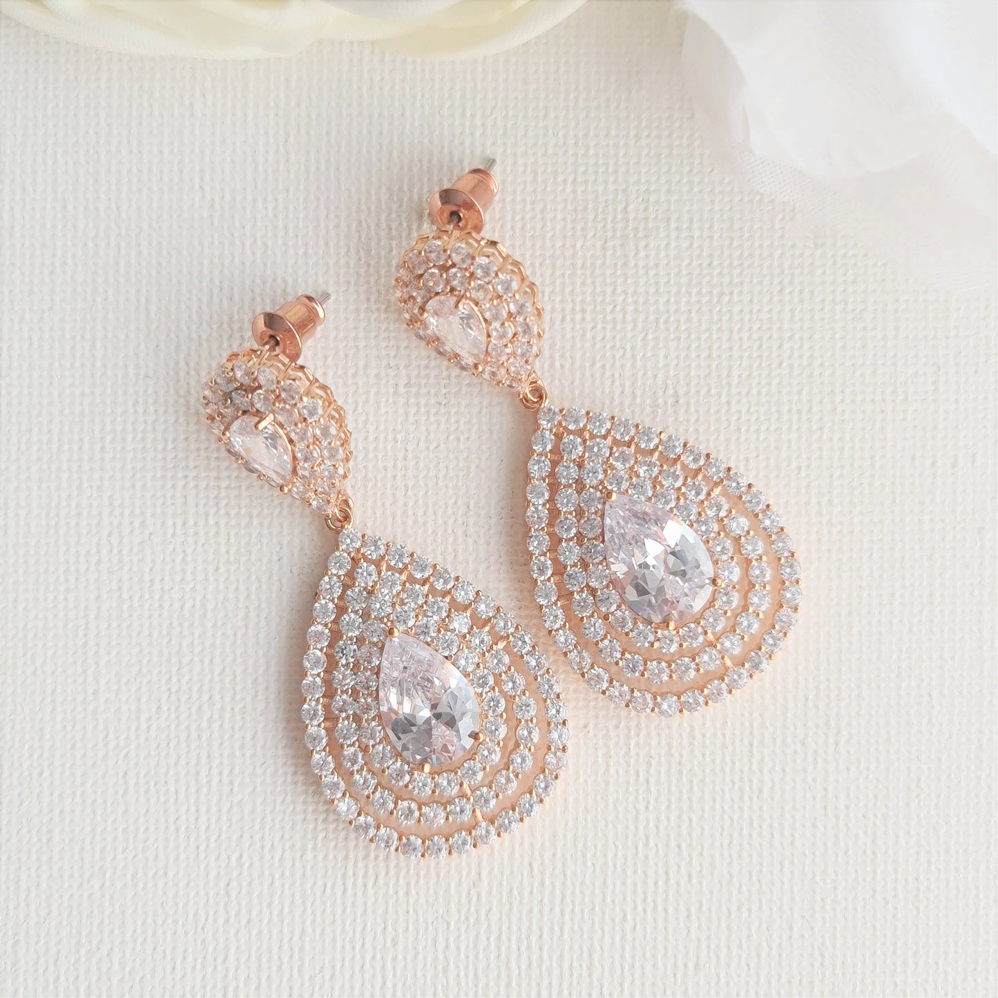 Boucles d'oreilles pendantes pour mariées Or rose-Etta 