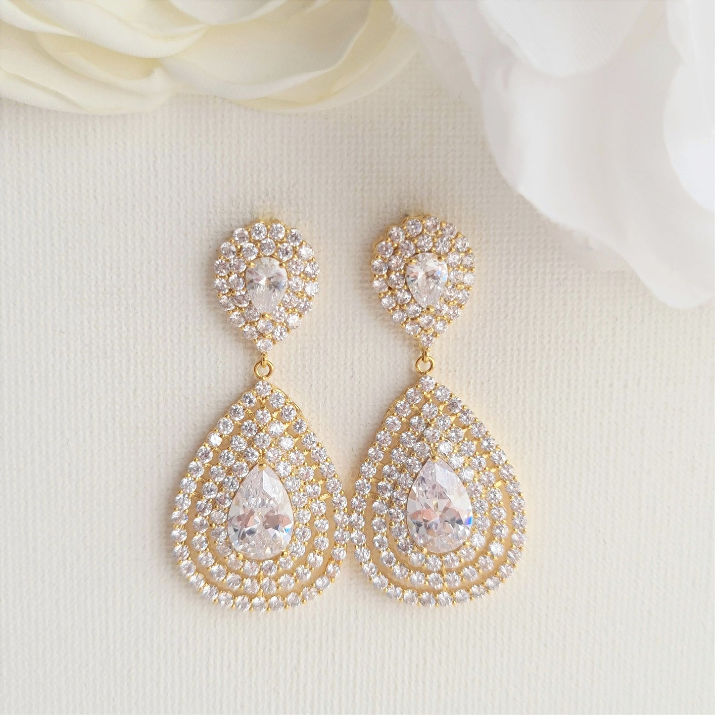 Boucles d'oreilles pendantes pour mariées Or rose-Etta 