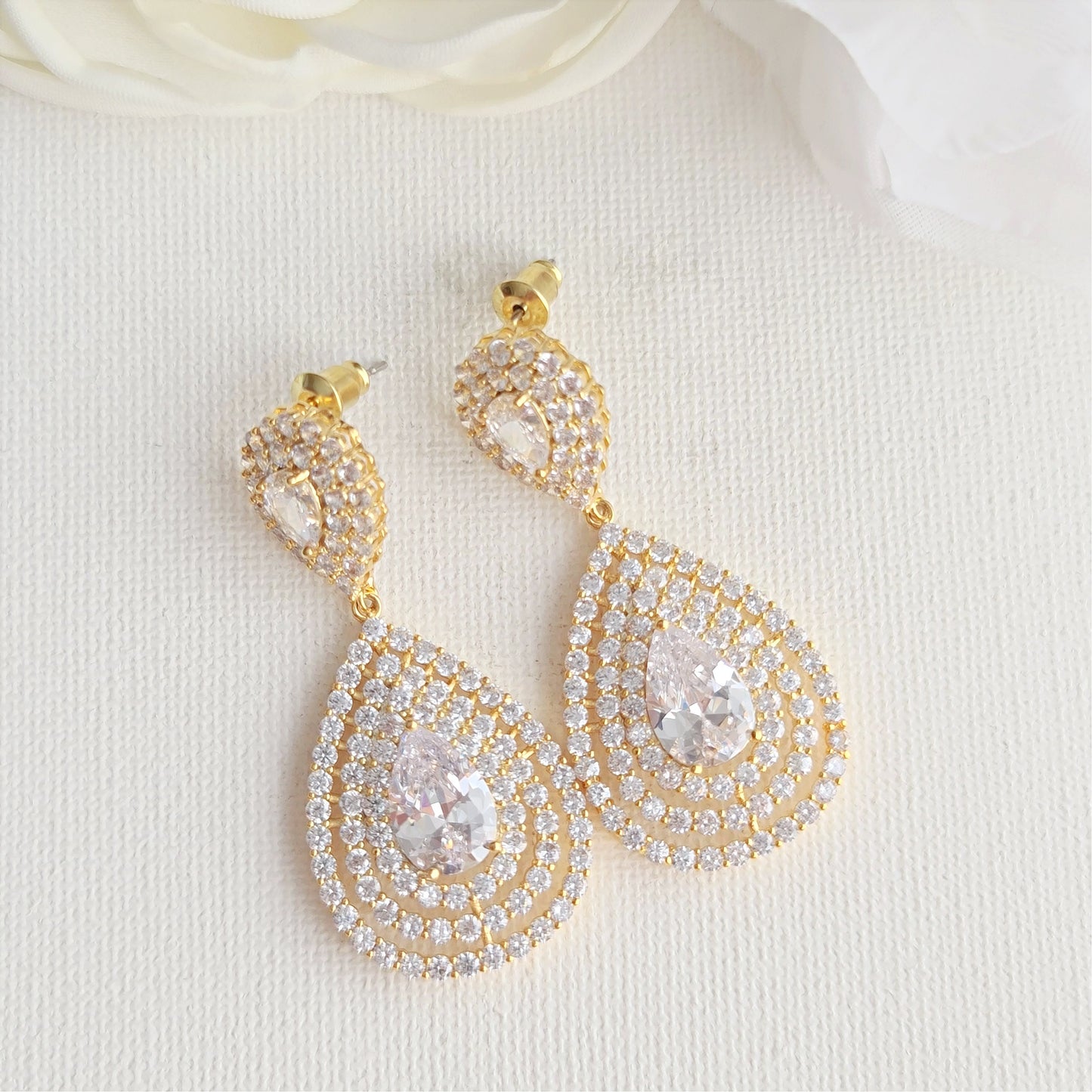 Boucles d'oreilles pendantes pour mariées Or rose-Etta 