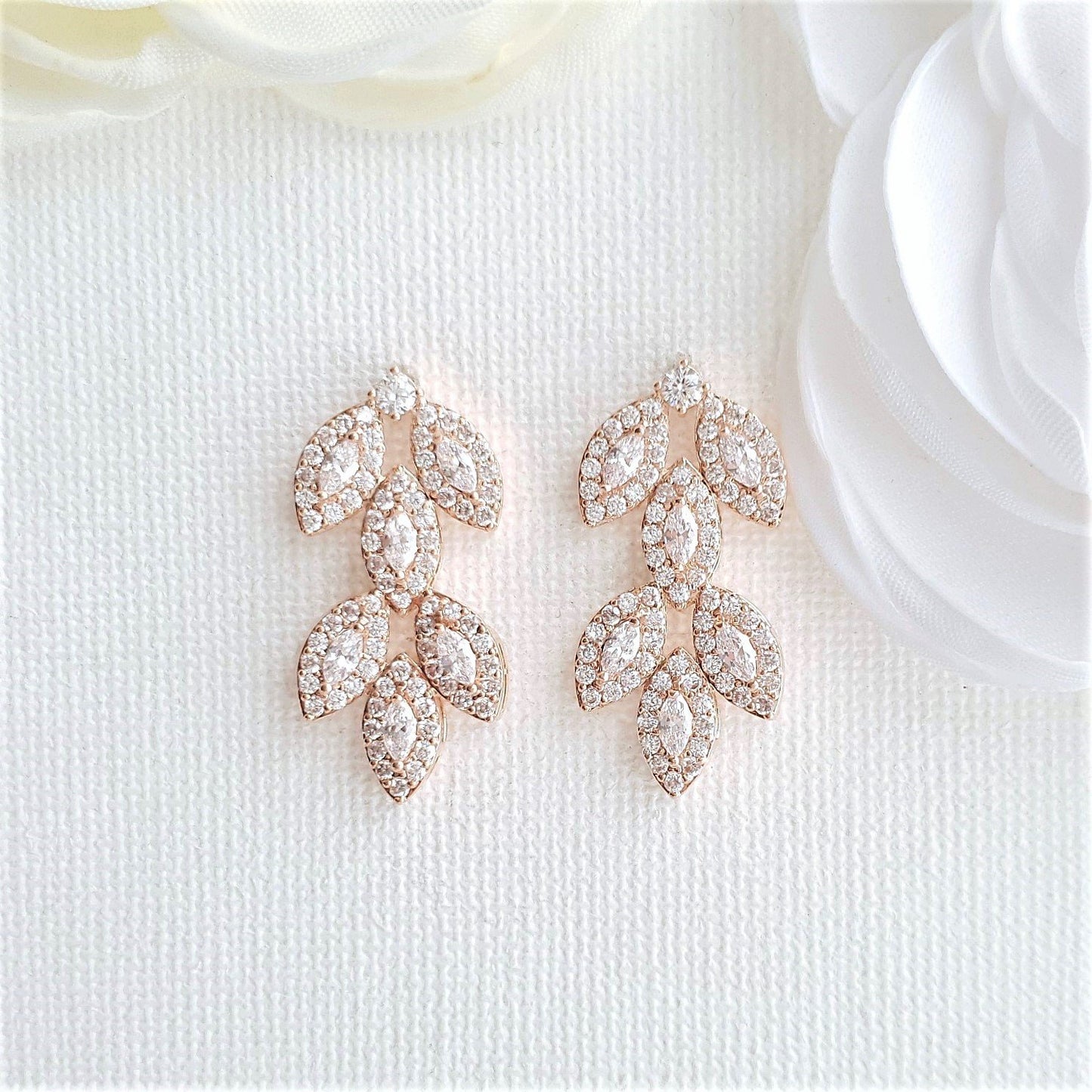 Cubic Zirconia Gold Leaf Stud Earrings- Abby - PoetryDesigns