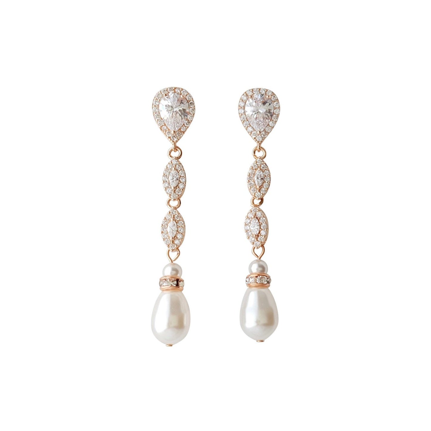 Slim Gold and Pearl Drop Earrings-Abby