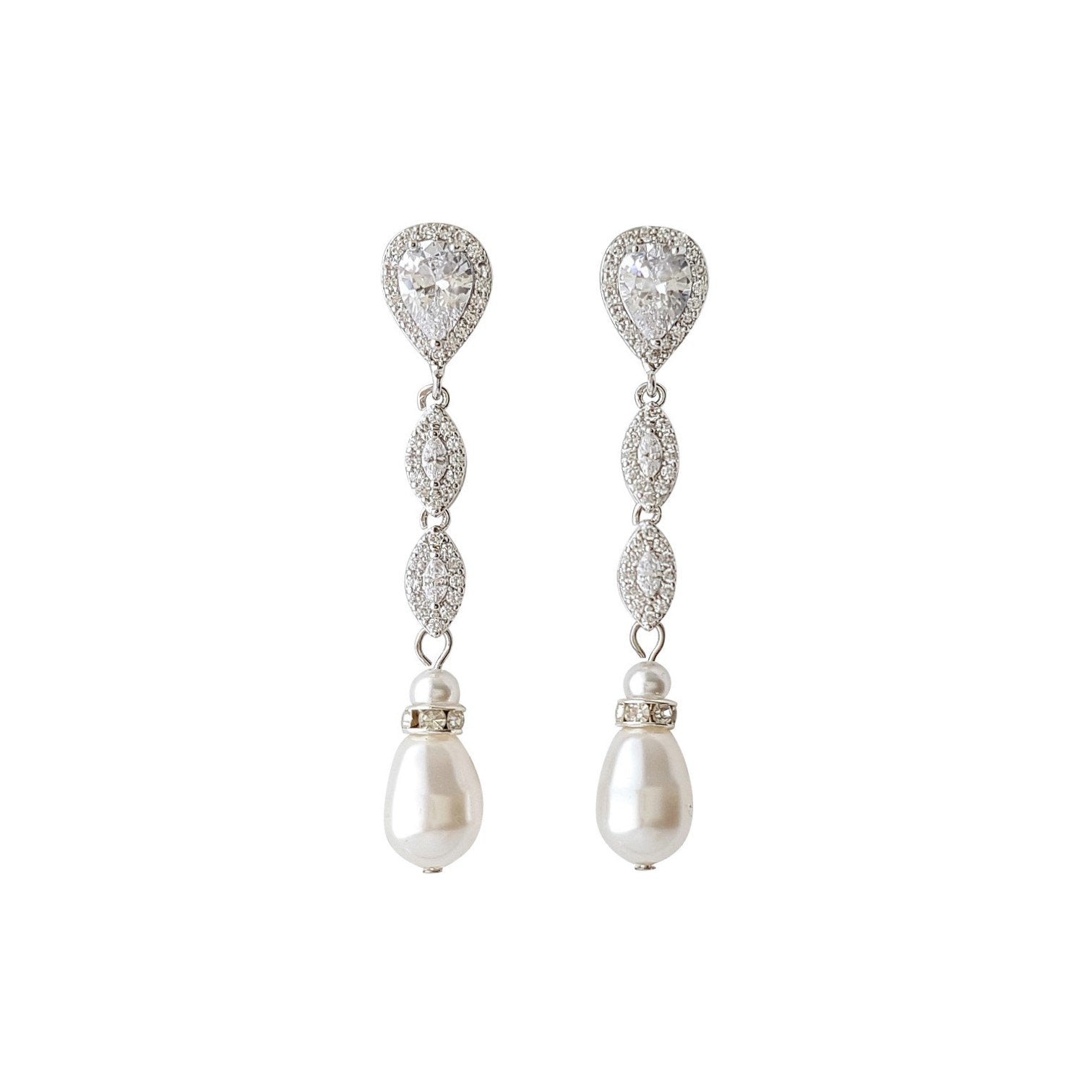 Silver Pearl Earrings-Abby - PoetryDesigns