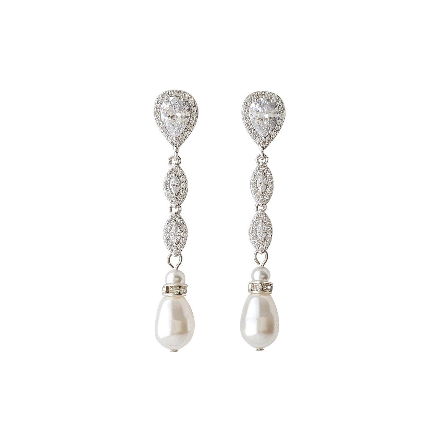 Slim Gold and Pearl Drop Earrings-Abby