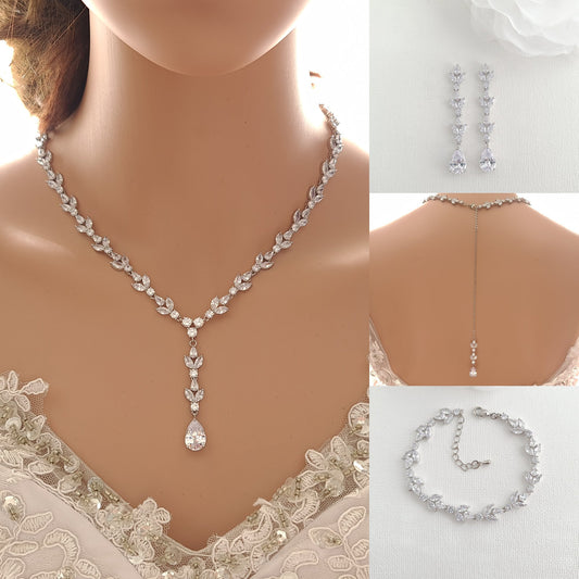Conjunto de joyas de boda y recepción de circonita cúbica para novias-Anya