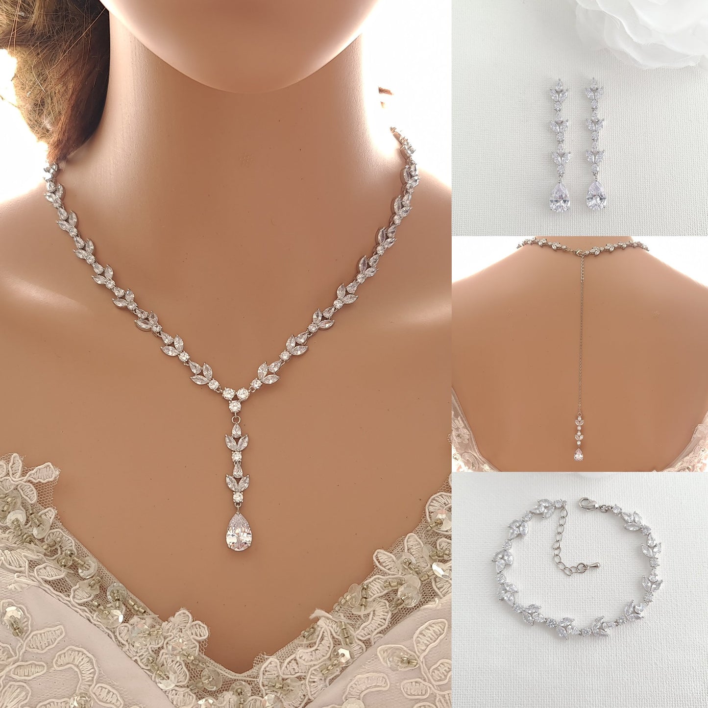 Parure de bijoux pour mariées en or rose et zircone cubique-Anya