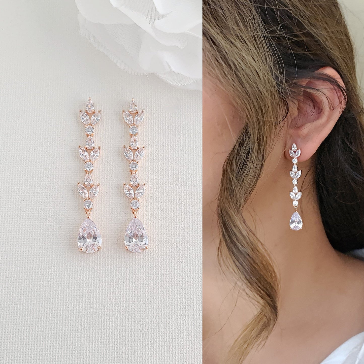 Boucles d'oreilles de mariée en or clair pour mariage-Anya