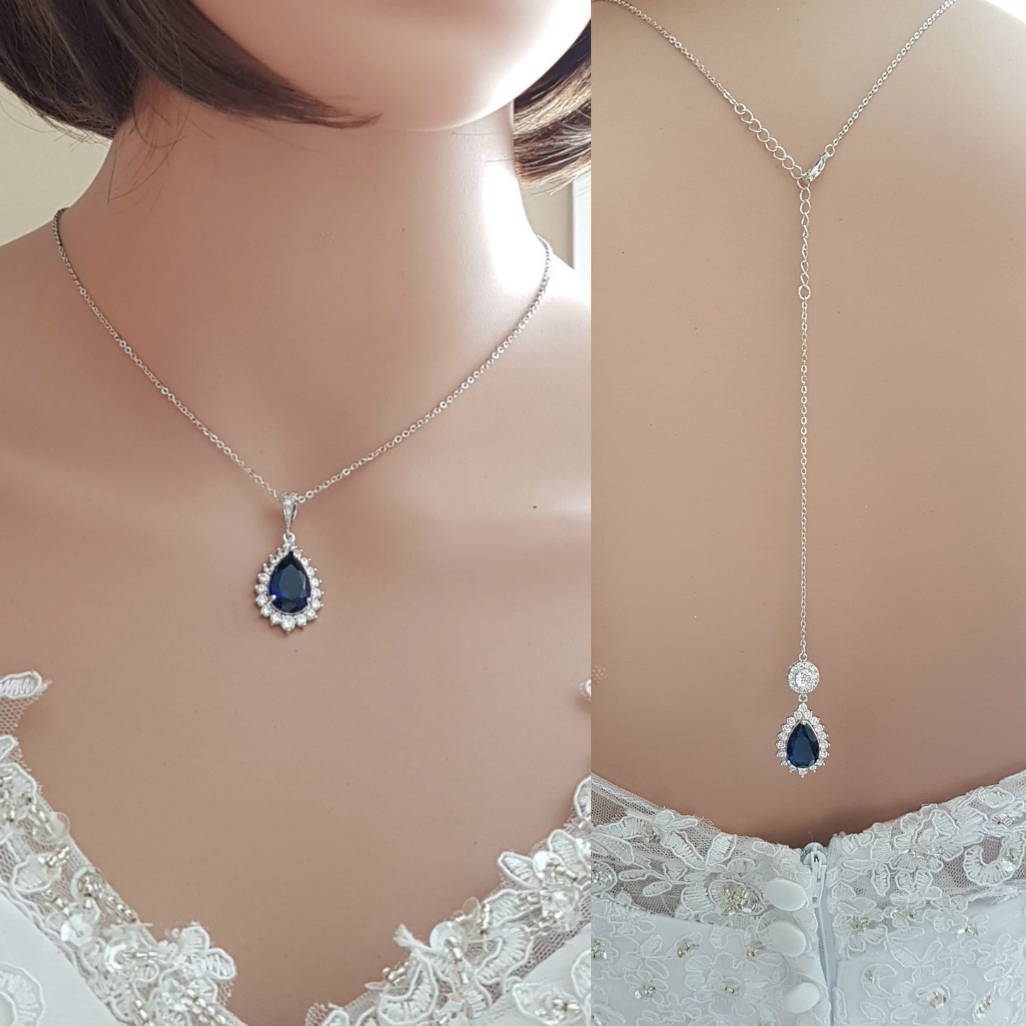 Blue Bridal Necklace in Rose Gold with Backdrop-Aoi