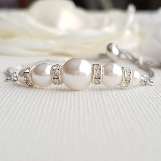 Pearl Bridal Bracelet Silver- Ava - PoetryDesigns