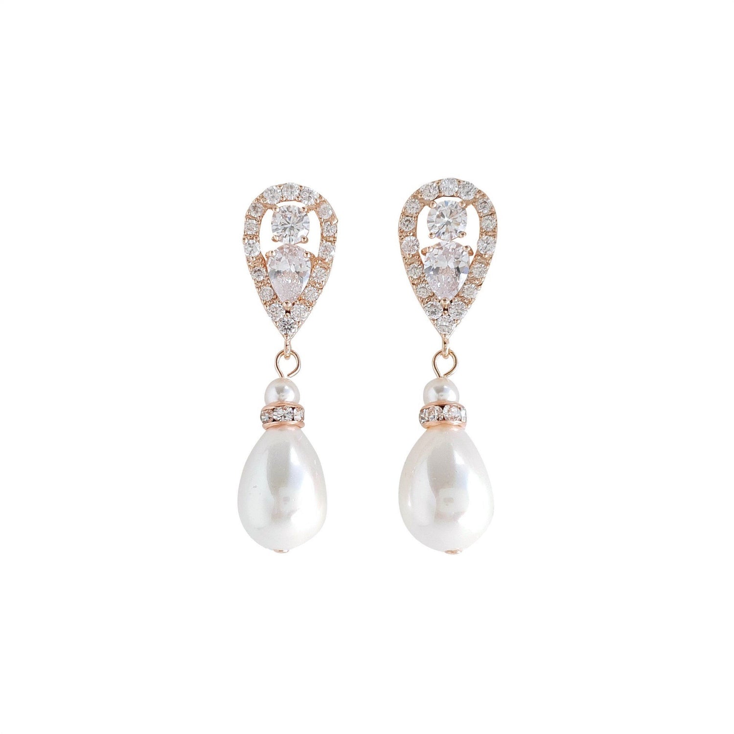 Rose Gold Pearl Drop Earrings-Cera - PoetryDesigns