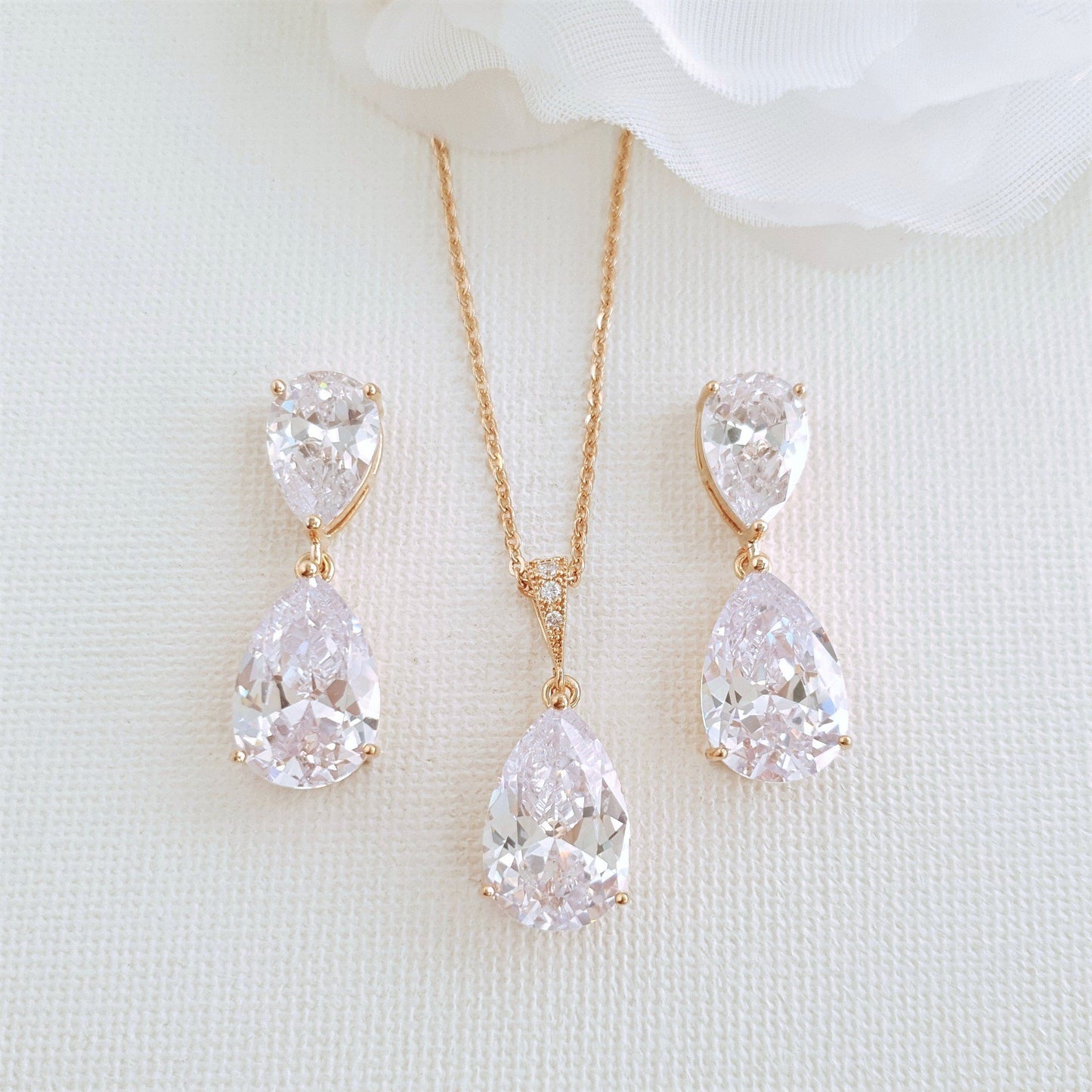 Rose gold Crystal Bridal Jewelry Set in Cubic Zirconia- Poetry Designs