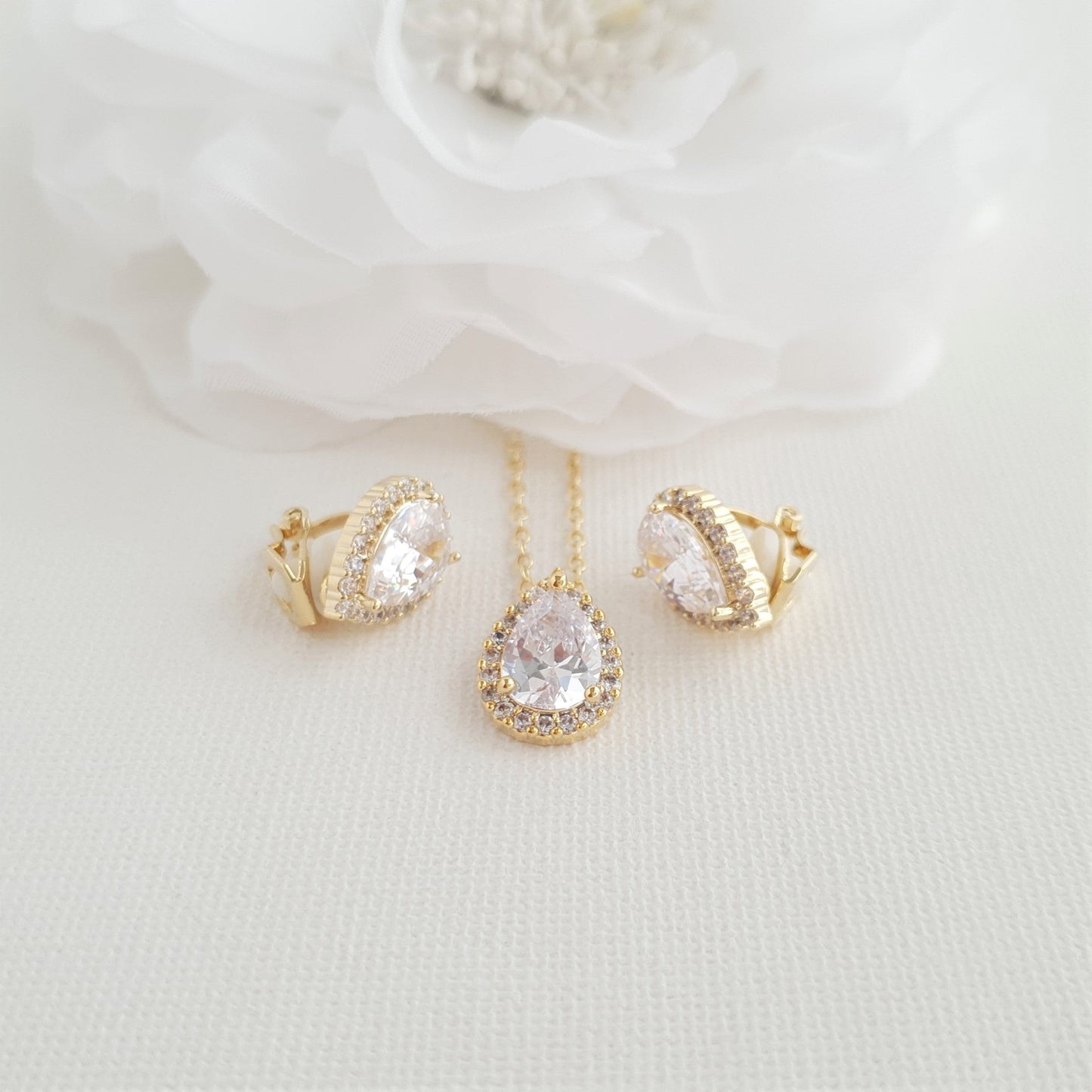 Bridesmaids Jewelry Set with Clip On Earrings Silver- Emma