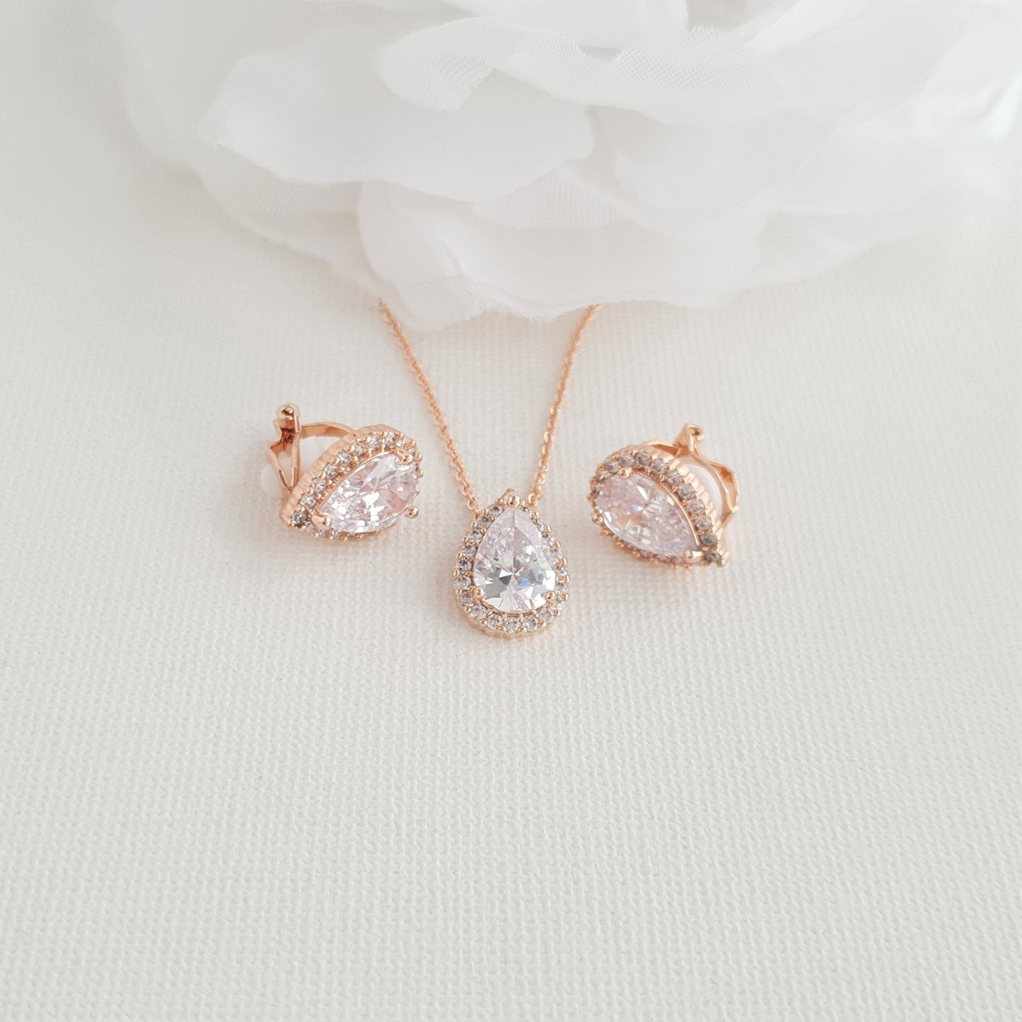 Bridesmaids Jewelry Set with Clip On Earrings Silver- Emma