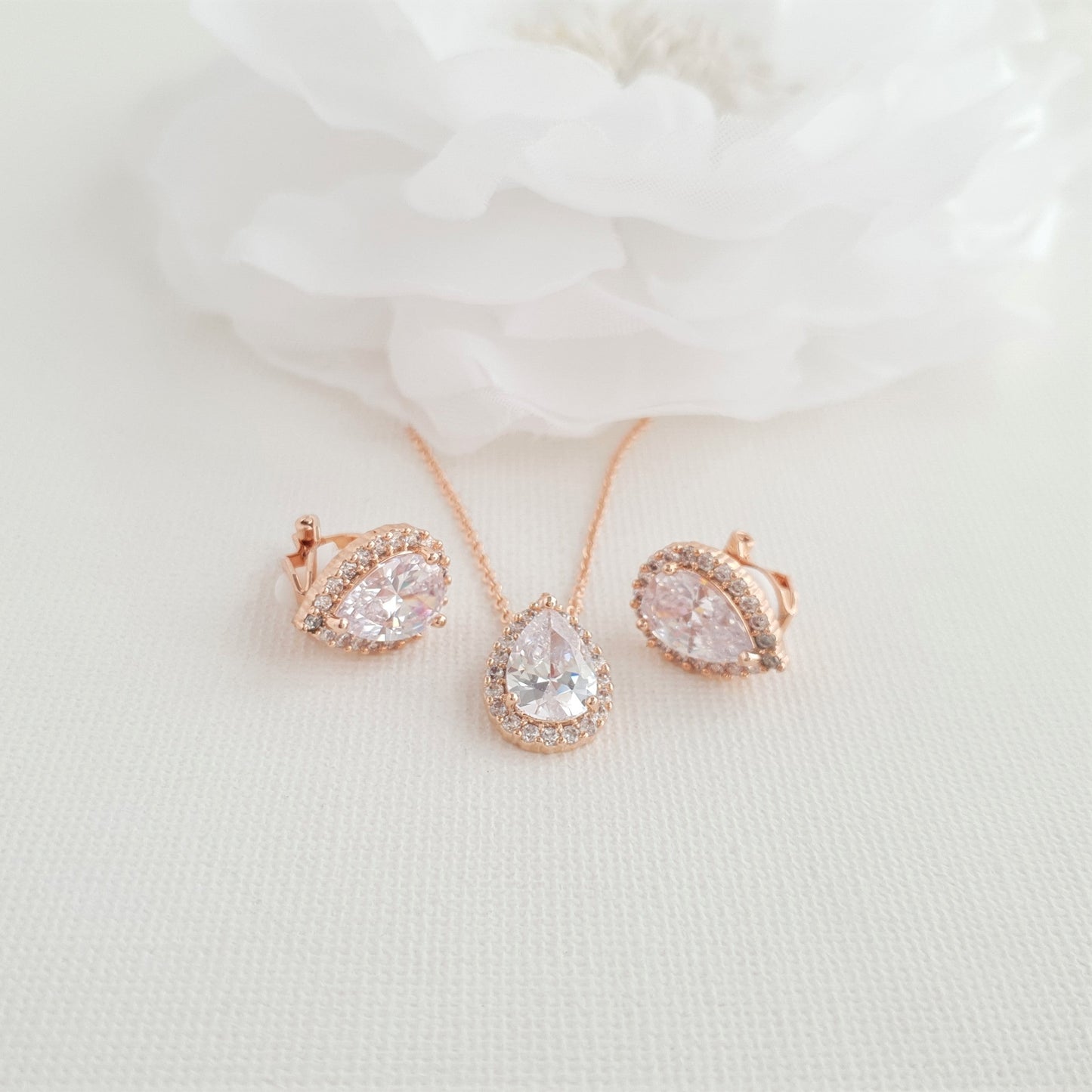 Bridesmaids Jewelry Set with Clip On Earrings Silver- Emma