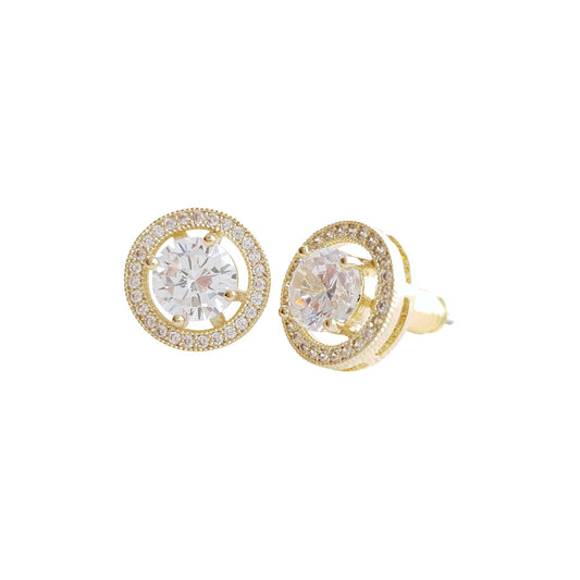 Gold Round Stud Earrings in Cubic Zirconia- Denise - PoetryDesigns