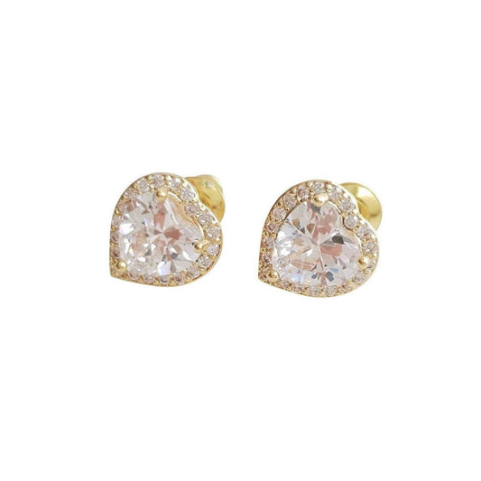 Heart shaped Gold and Cubic Zirconia Stud Earrings