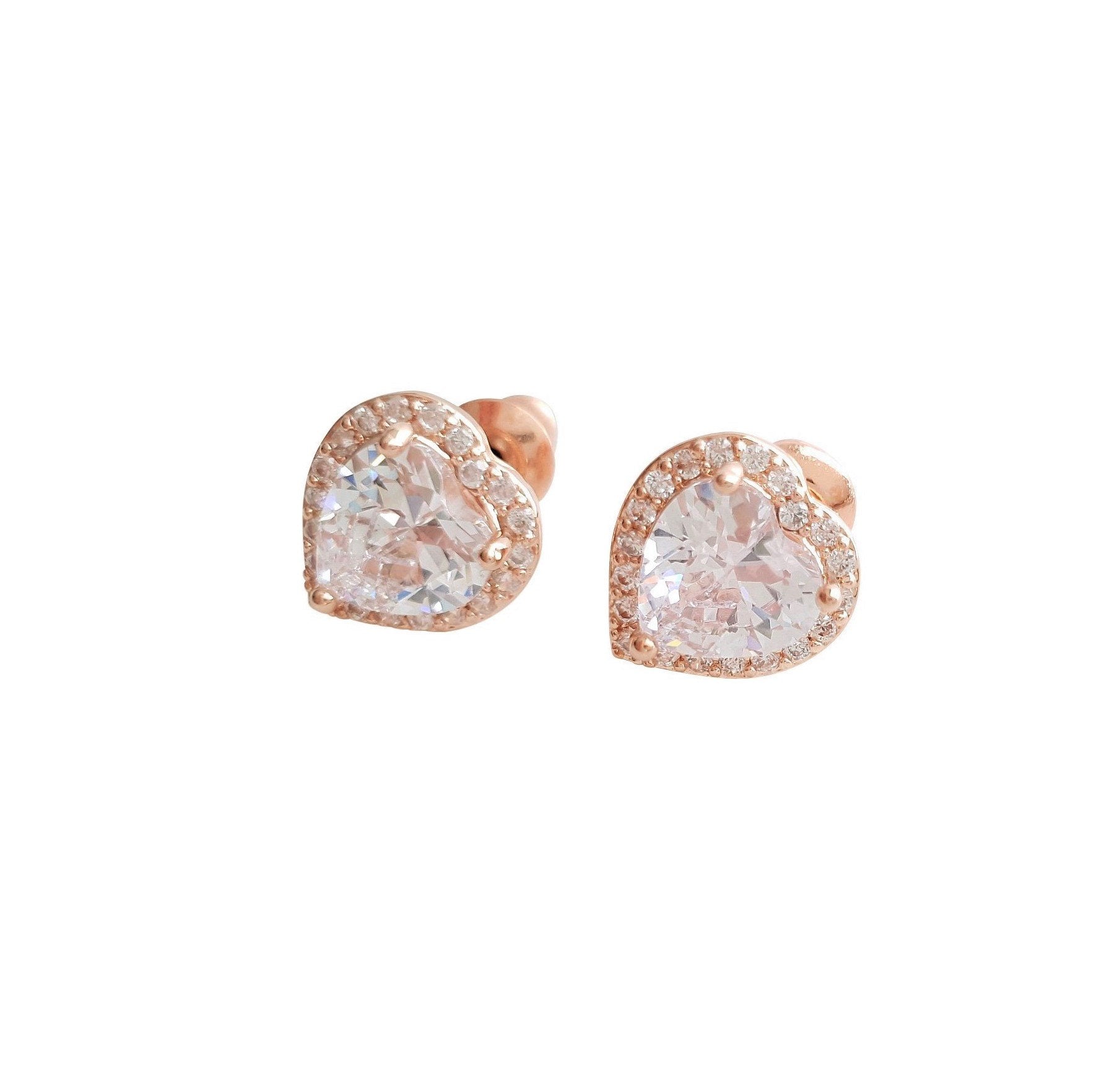 Cubic Zirconia Heart Earrings for Bridesmaids-Diana - PoetryDesigns