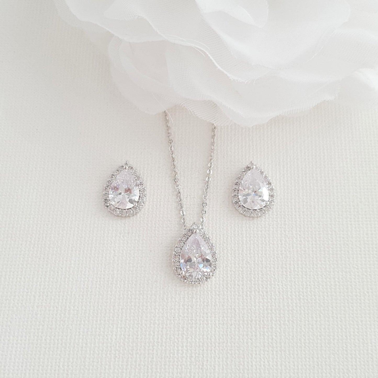 Brides and Bridesmaids Stud Earrings and Necklace Set-Emma