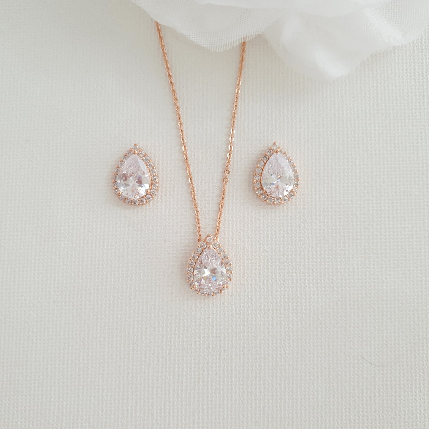 Brides and Bridesmaids Stud Earrings and Necklace Set-Emma