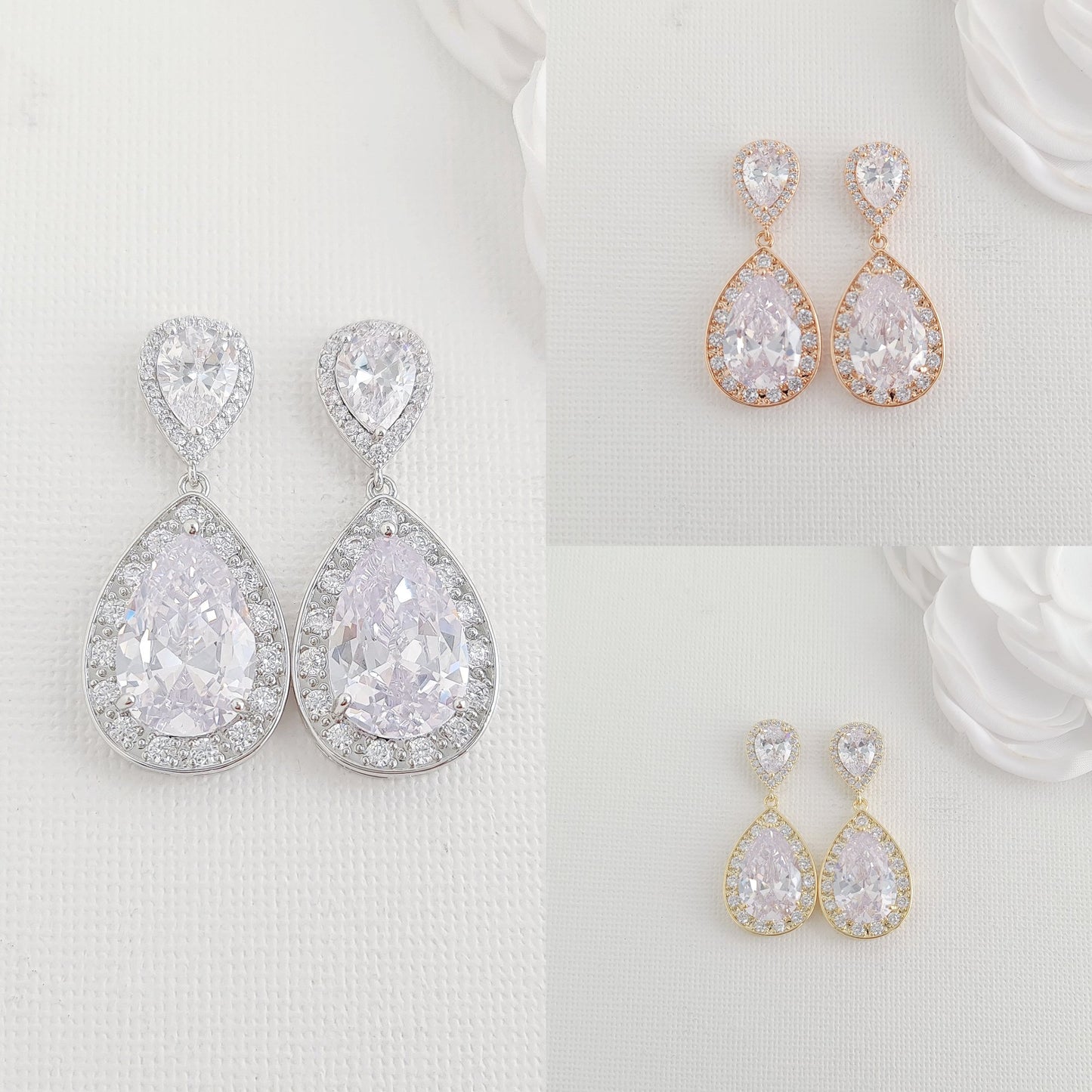 Wedding Earrings for Brides, Bridesmaids in Teardrops-Evelyn