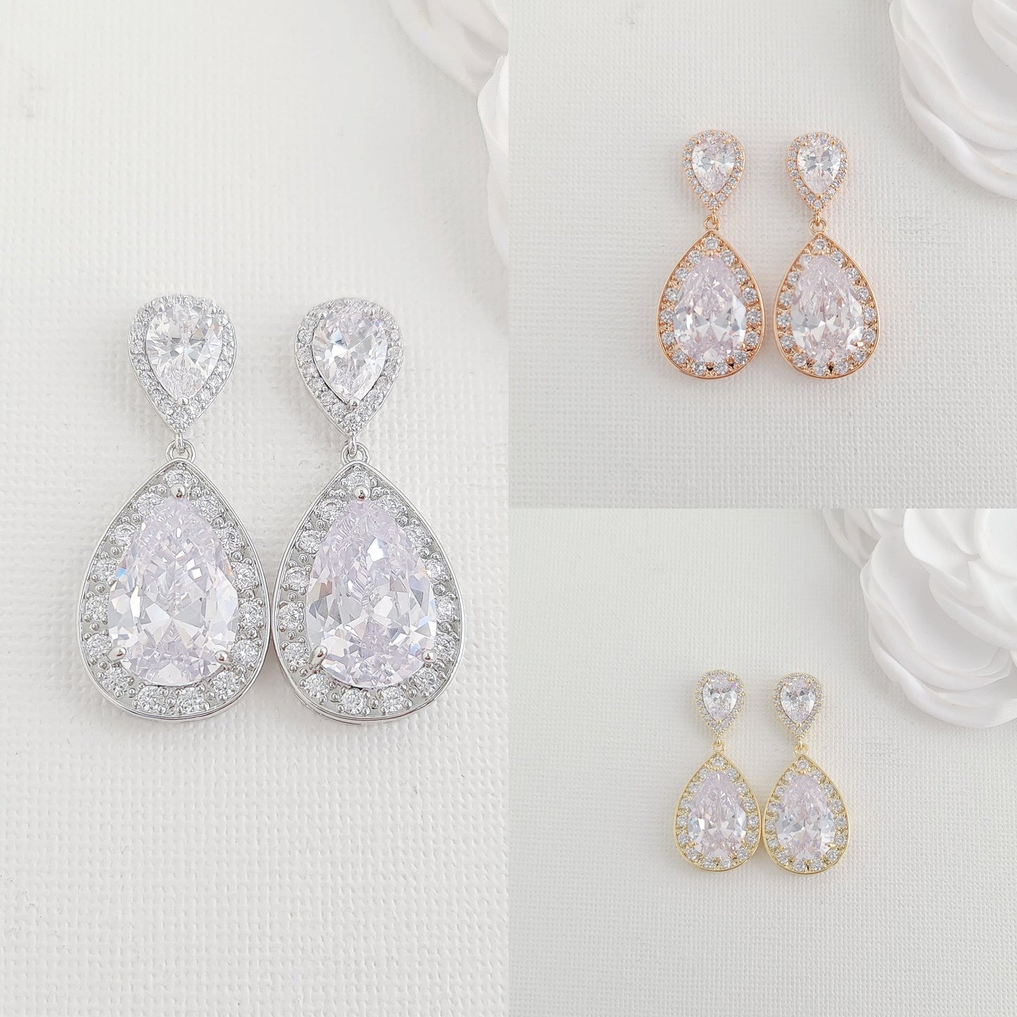Teardrop Necklace and Earrings Wedding Jewelry Set- Evelyn