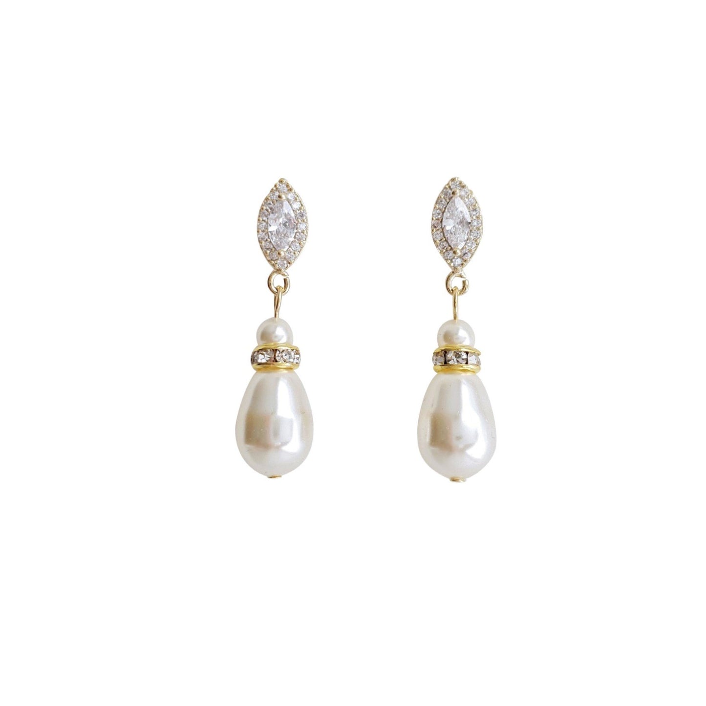 Gold Teardrop Pearl Earrings for Weddings- Ella - PoetryDesigns