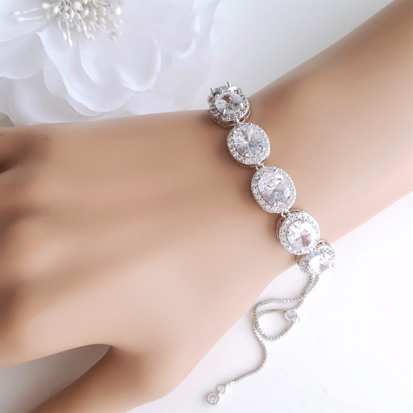 Silver and Crystal Bracelet for Weddings- Emily - PoetryDesigns