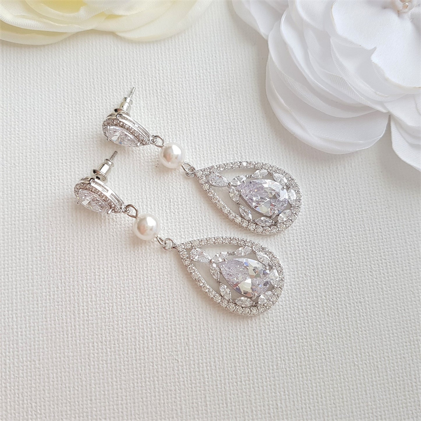 Aretes de cristal CZ de oro rosa para bodas y novias-Esther