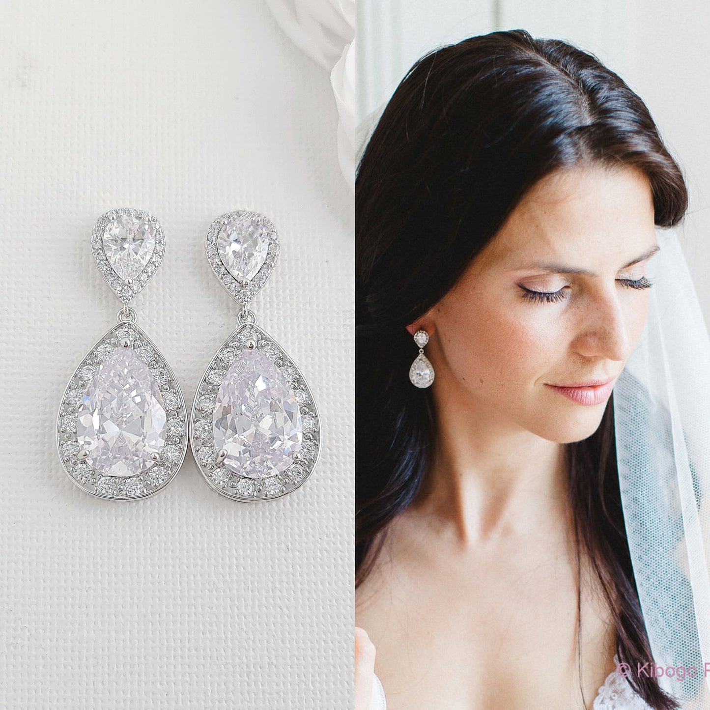 Wedding Earrings for Brides, Bridesmaids in Teardrops-Evelyn