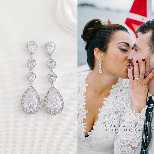 Boucles d'oreilles Longues Mariée Argent-Evana