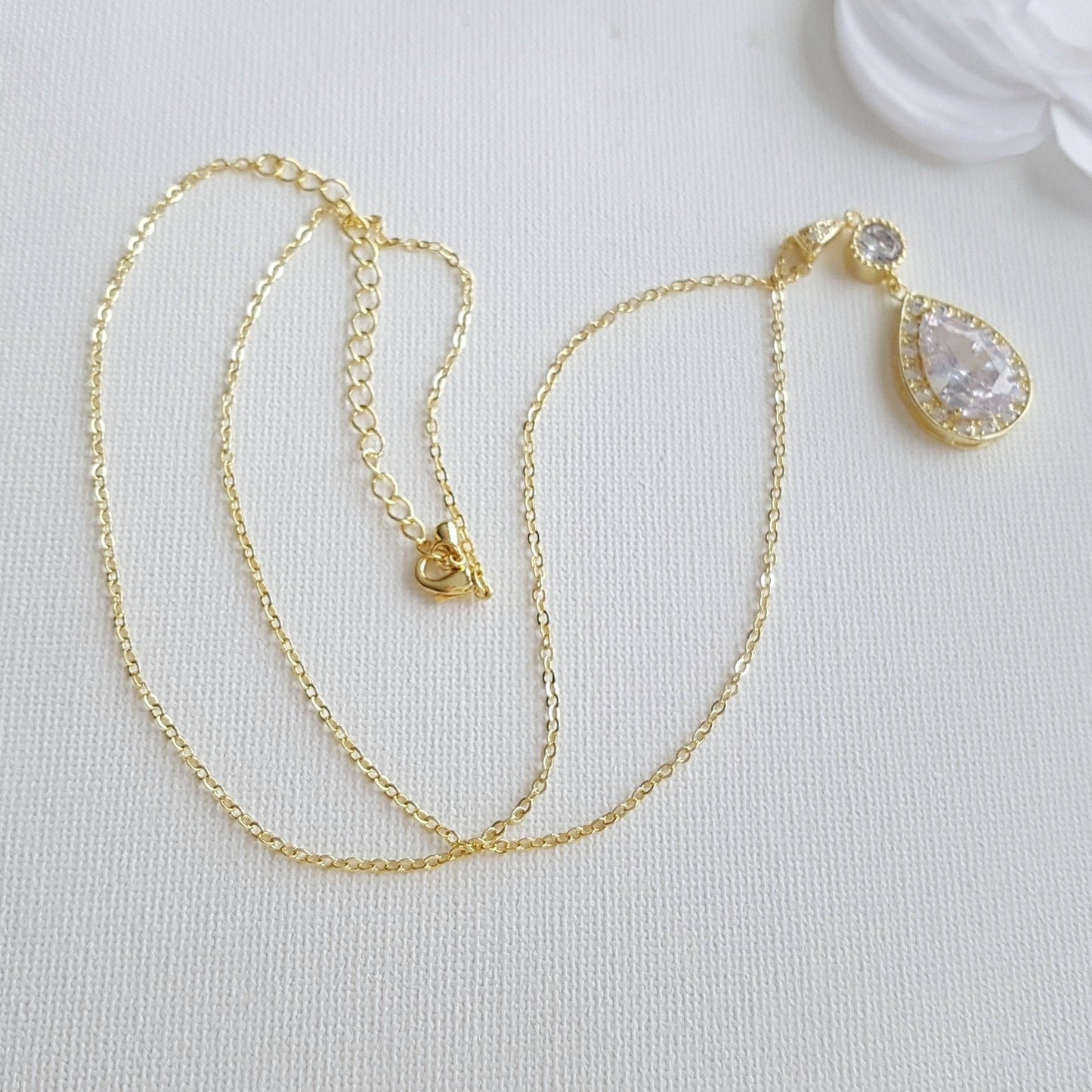 Round and Pear Shaped Drop Bridal Necklace-Evana