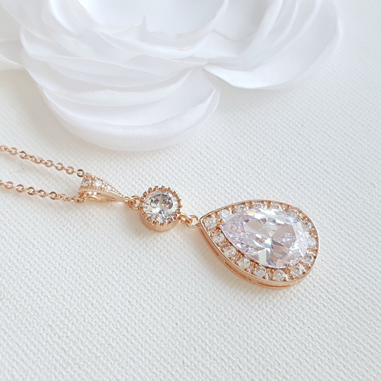 Round and Pear Shaped Drop Bridal Necklace-Evana