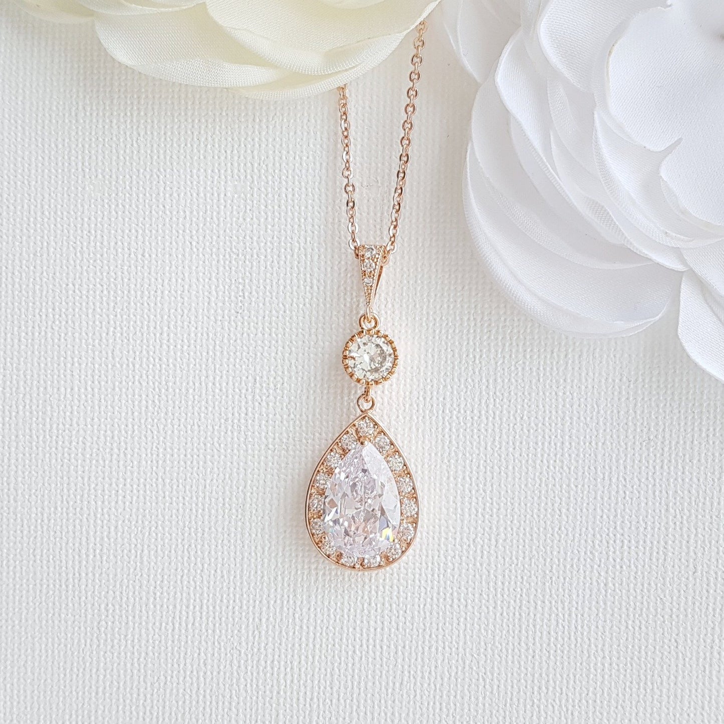 Round and Pear Shaped Drop Bridal Necklace-Evana