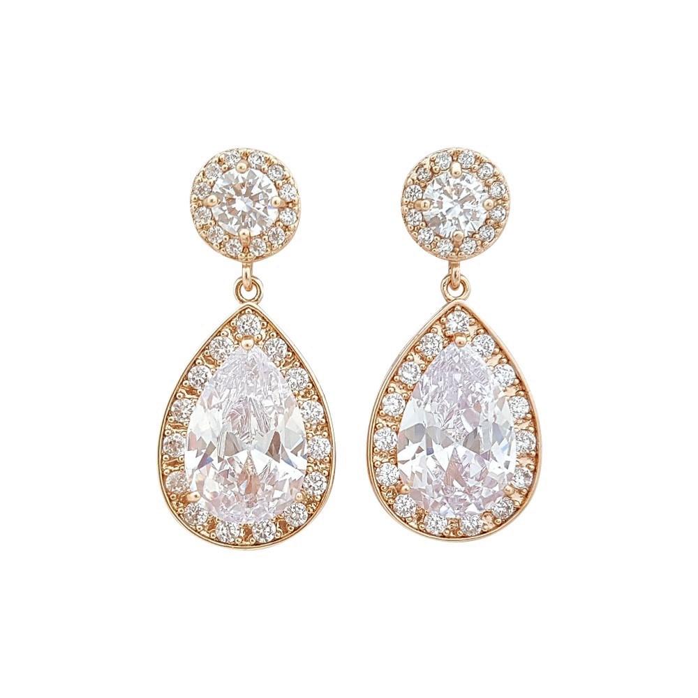 Rose Gold Wedding Earrings-Evita - PoetryDesigns