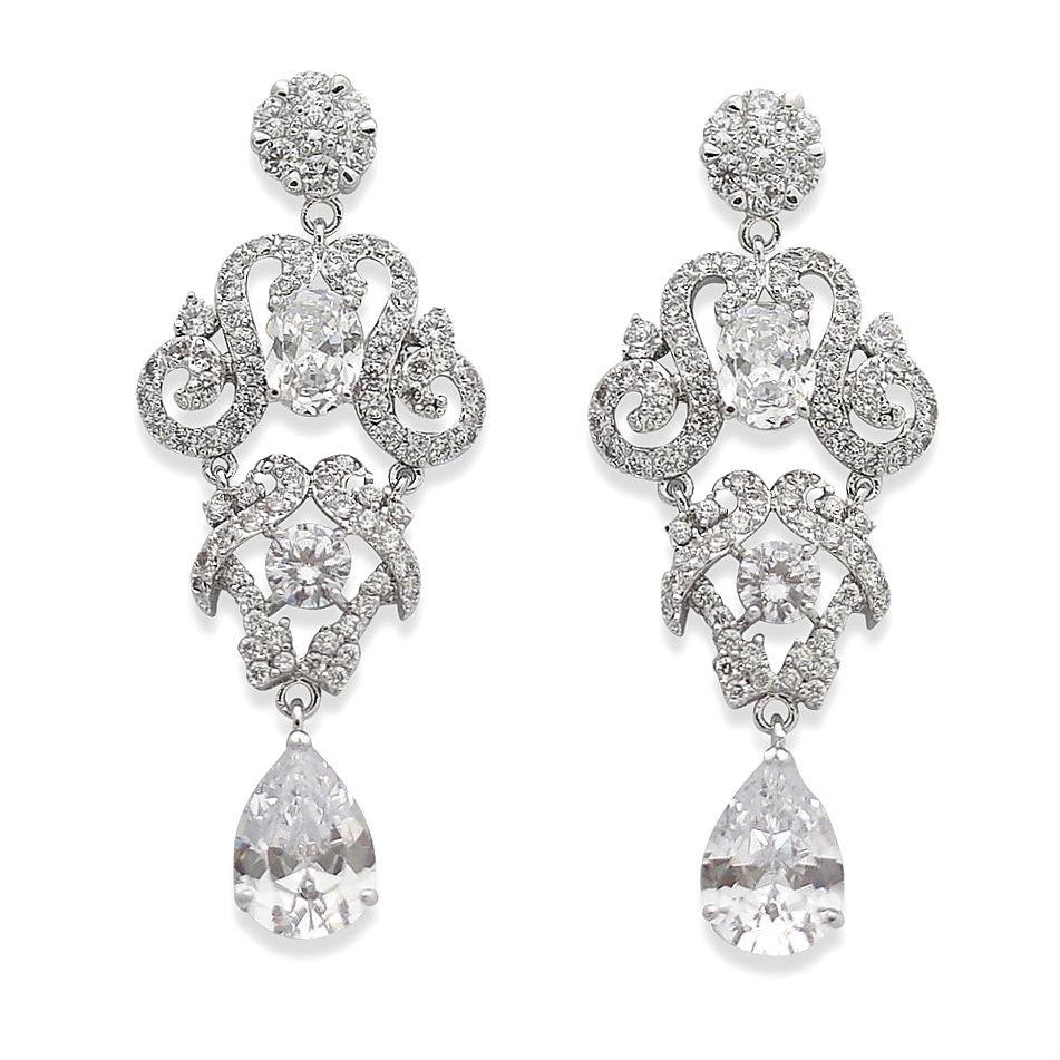 Cubic Zirconia Vintage Bridal Earrings- Fay - PoetryDesigns